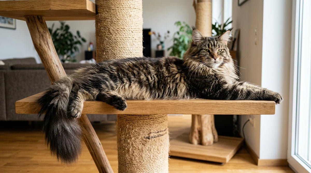 Arbre à chat pour Maine Coon : base, poteau, hauteur — les 3 chiffres qui restent