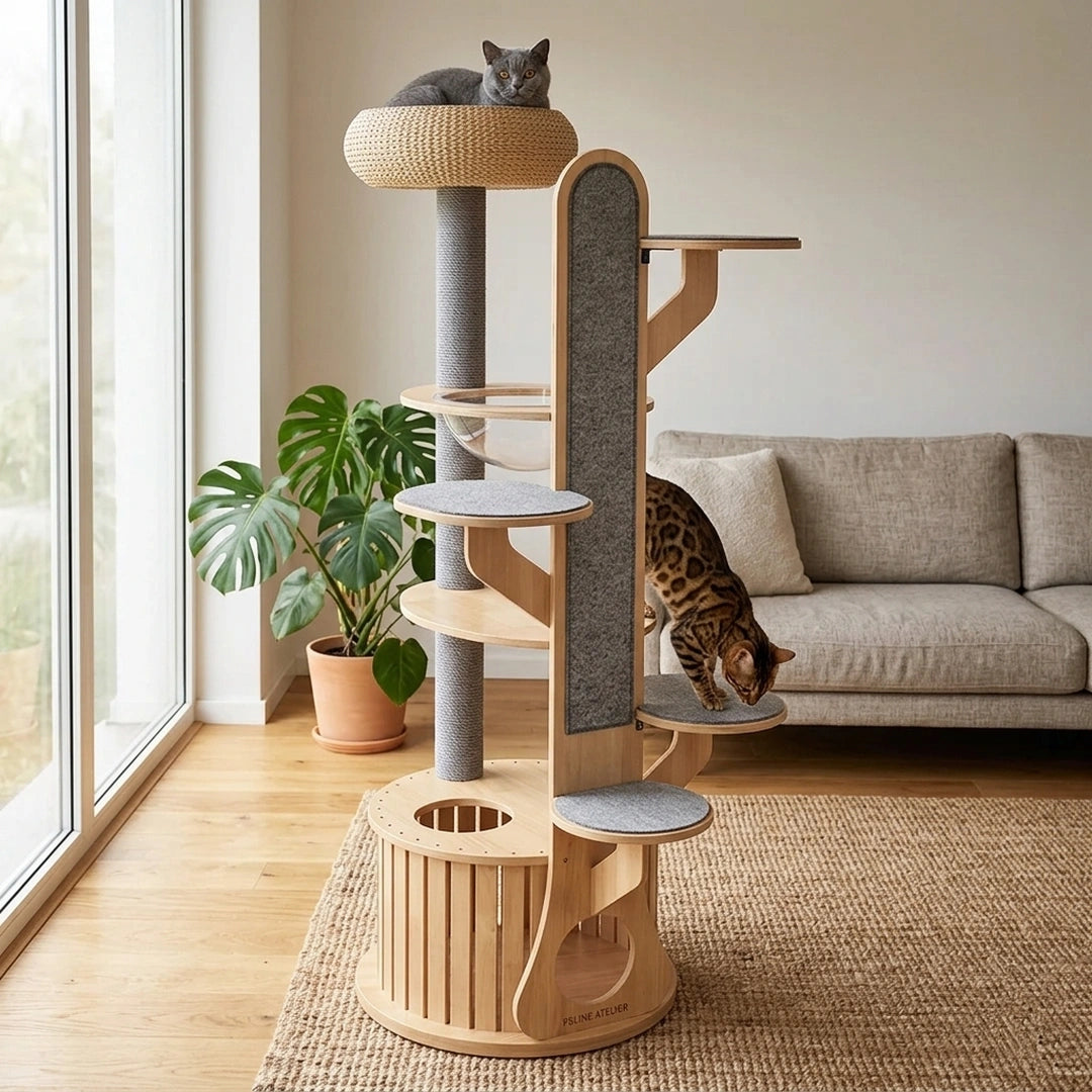 L’Élégance Scandinave ǀ bois massif 190 cm – multiniveaux avec niche - plateformes et griffoir