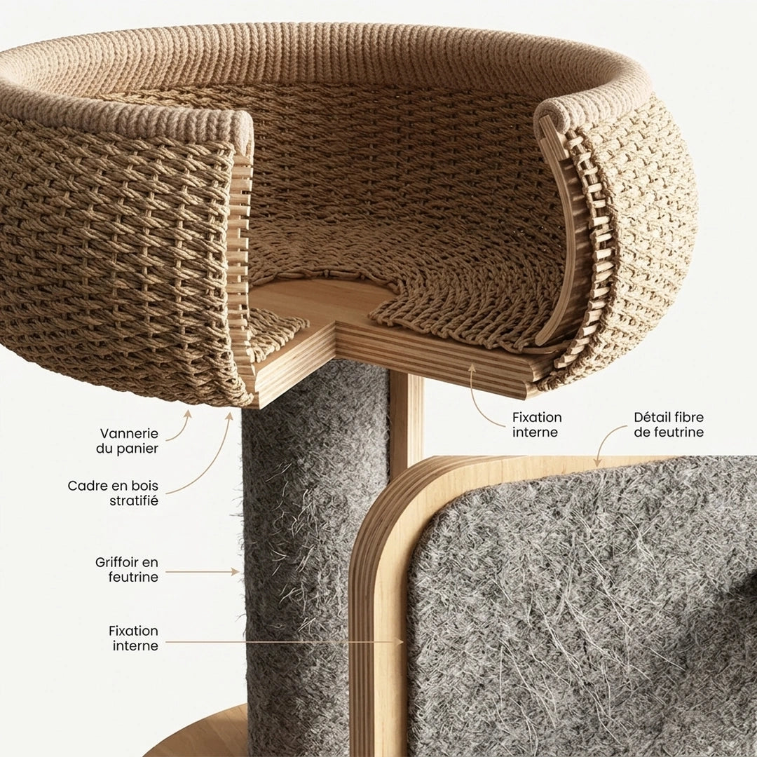 L’Élégance Scandinave ǀ bois massif 190 cm – multiniveaux avec niche - plateformes et griffoir