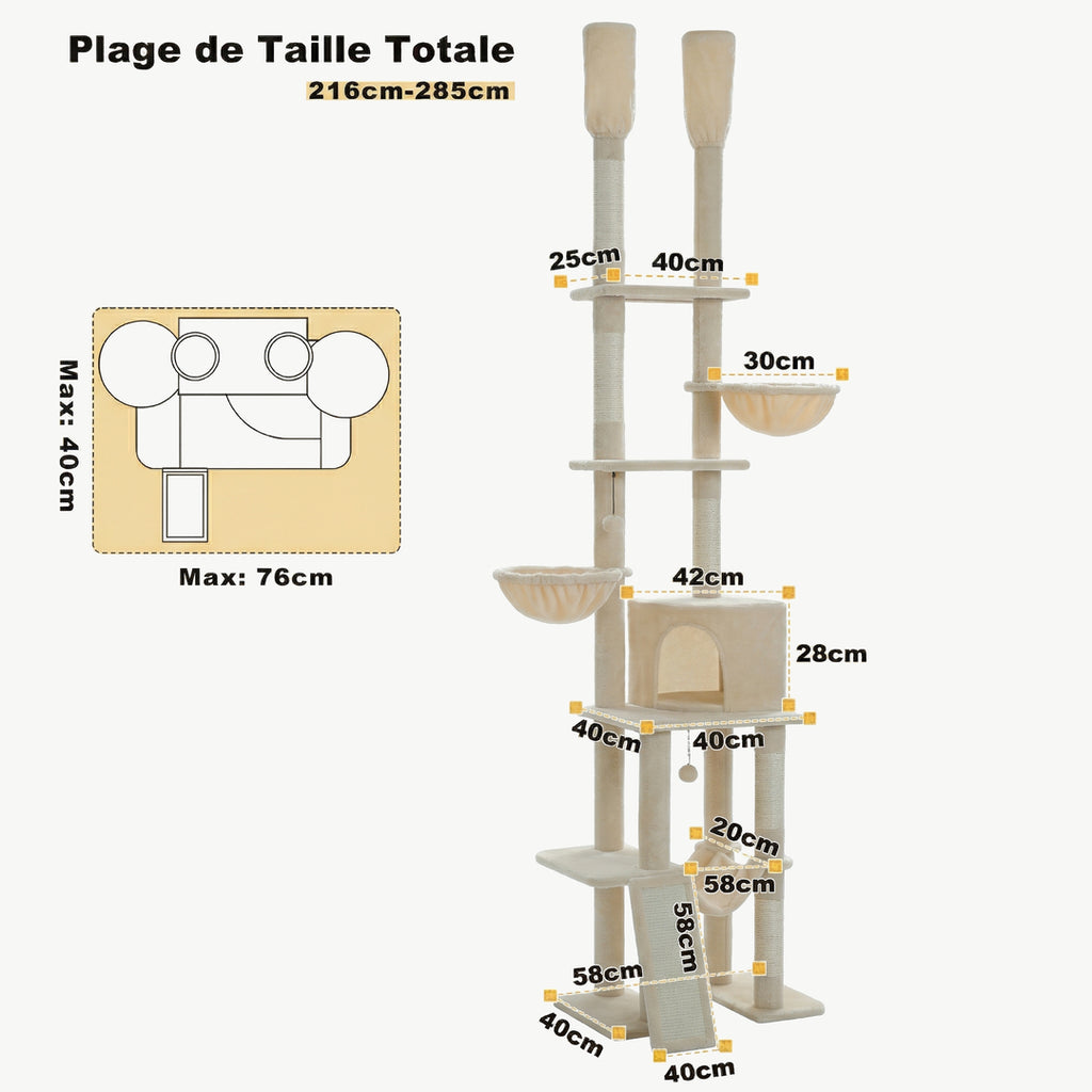 Dimensions de L'Ascension beige : hauteur réglable 216 à 285 cm