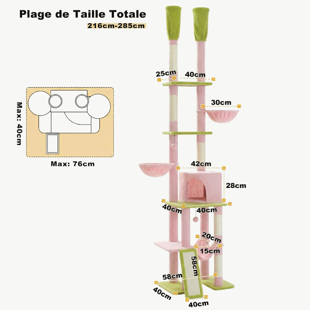 Dimensions de L'Ascension rose : hauteur réglable 216 à 285 cm