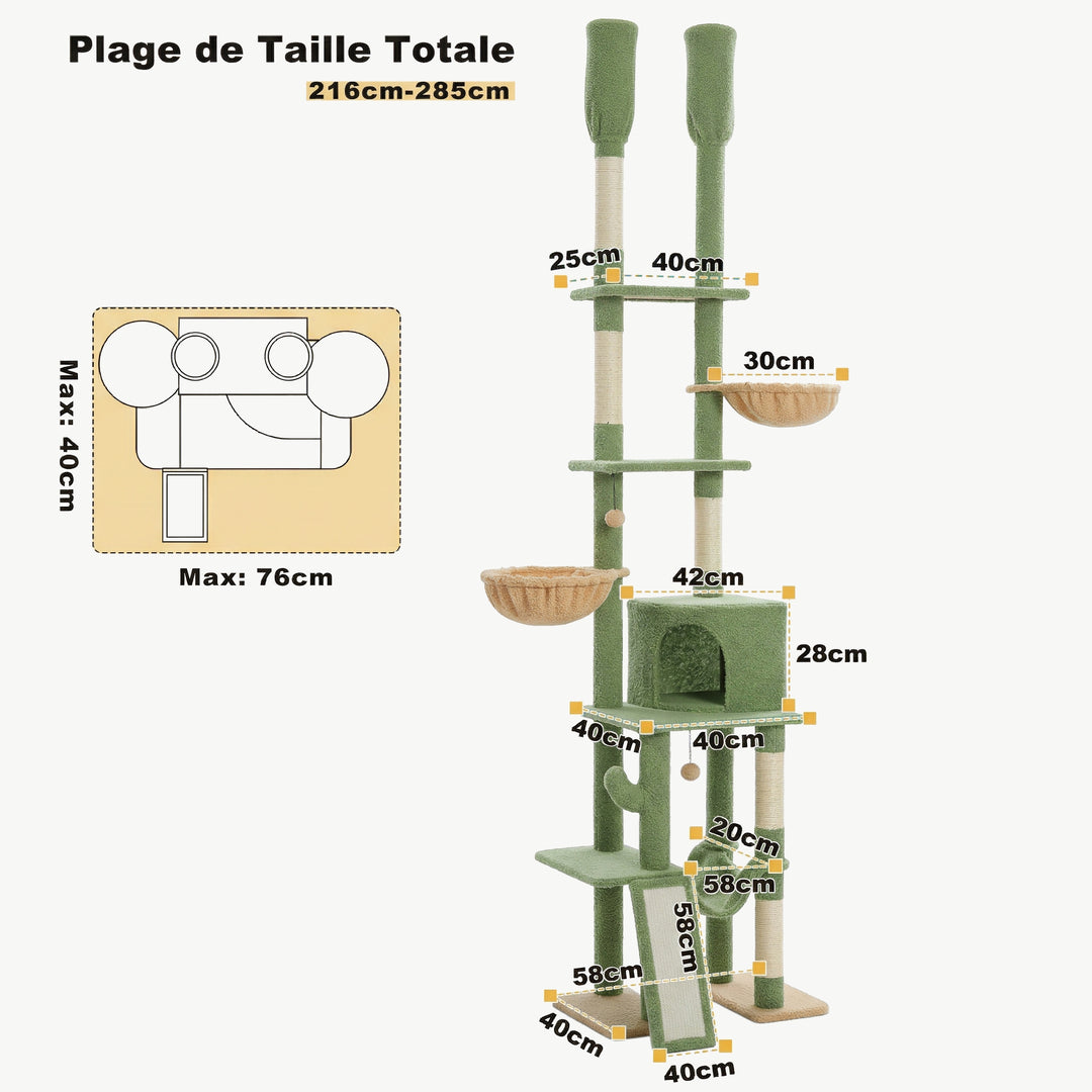 Dimensions de L'Ascension verte : hauteur réglable 216 à 285 cm