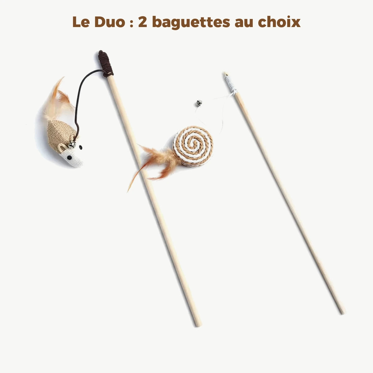 Le Duo : exemple de lot de 2 baguettes pour chat, Le Mulot et La Sucette