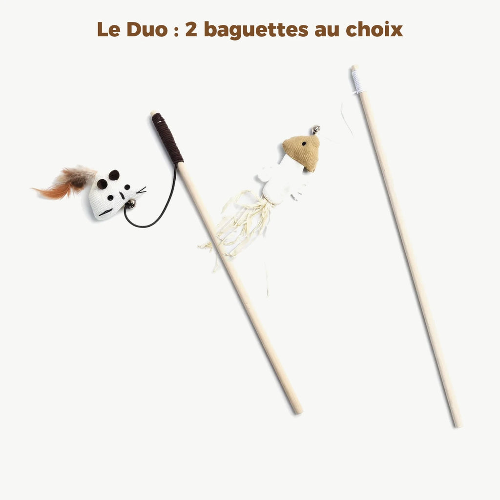 Le Duo : exemple de lot de 2 baguettes pour chat, La Frimousse et Le Calamar