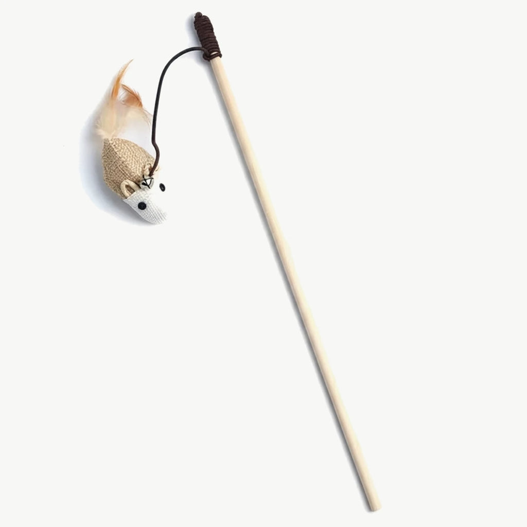 Baguette pour chat Le Mulot : souris en toile de jute, baguette en bois naturel