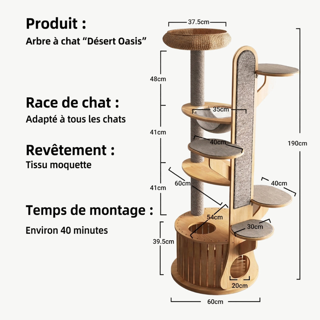 L’Élégance Scandinave ǀ bois massif 190 cm – multiniveaux avec niche - plateformes et griffoir