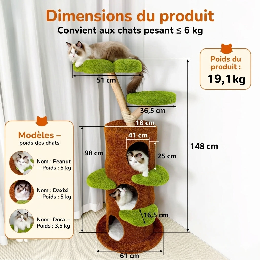 Le Refuge Forestier | Multiniveaux 148cm – Sisal & Bois - 5 Niveaux
