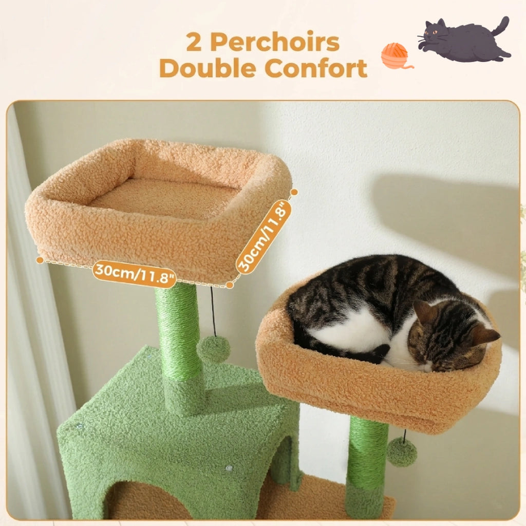 Les deux perchoirs de 30 cm de L'Aventure Jungle avec un chat endormi