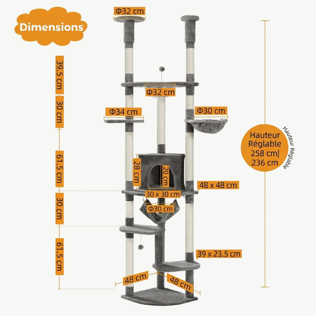 Dimensions de La Tour Céleste : hauteur réglable 236 à 258 cm