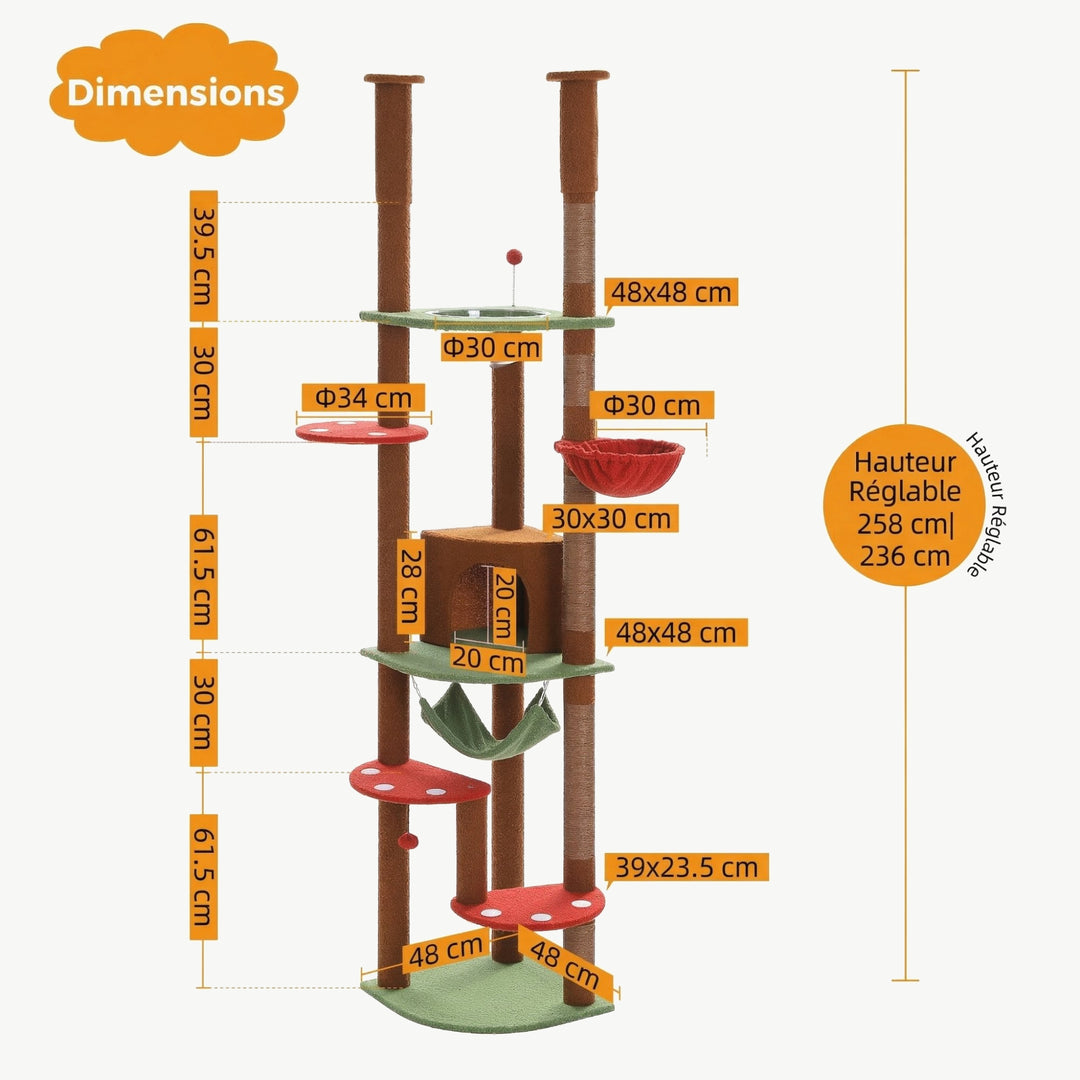 Dimensions de La Tour Céleste marron : hauteur réglable 236 à 258 cm