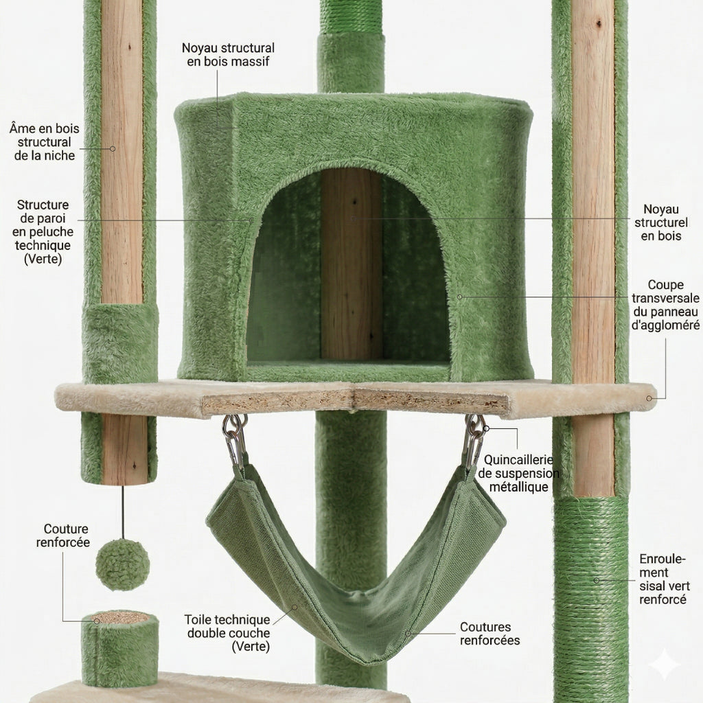 Détail de la niche verte et du hamac de La Tour Céleste