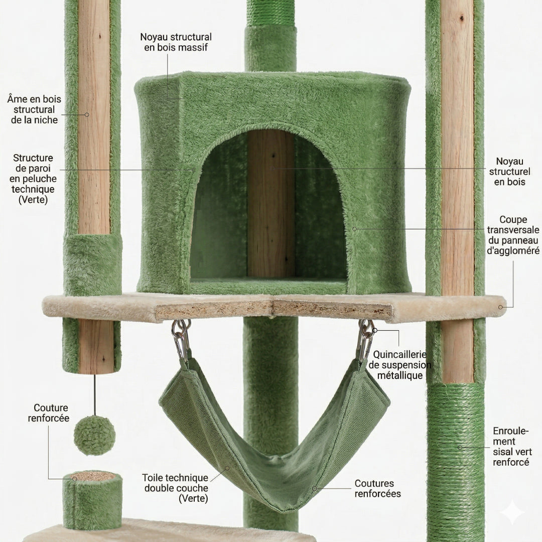 Détail de la niche verte et du hamac de La Tour Céleste