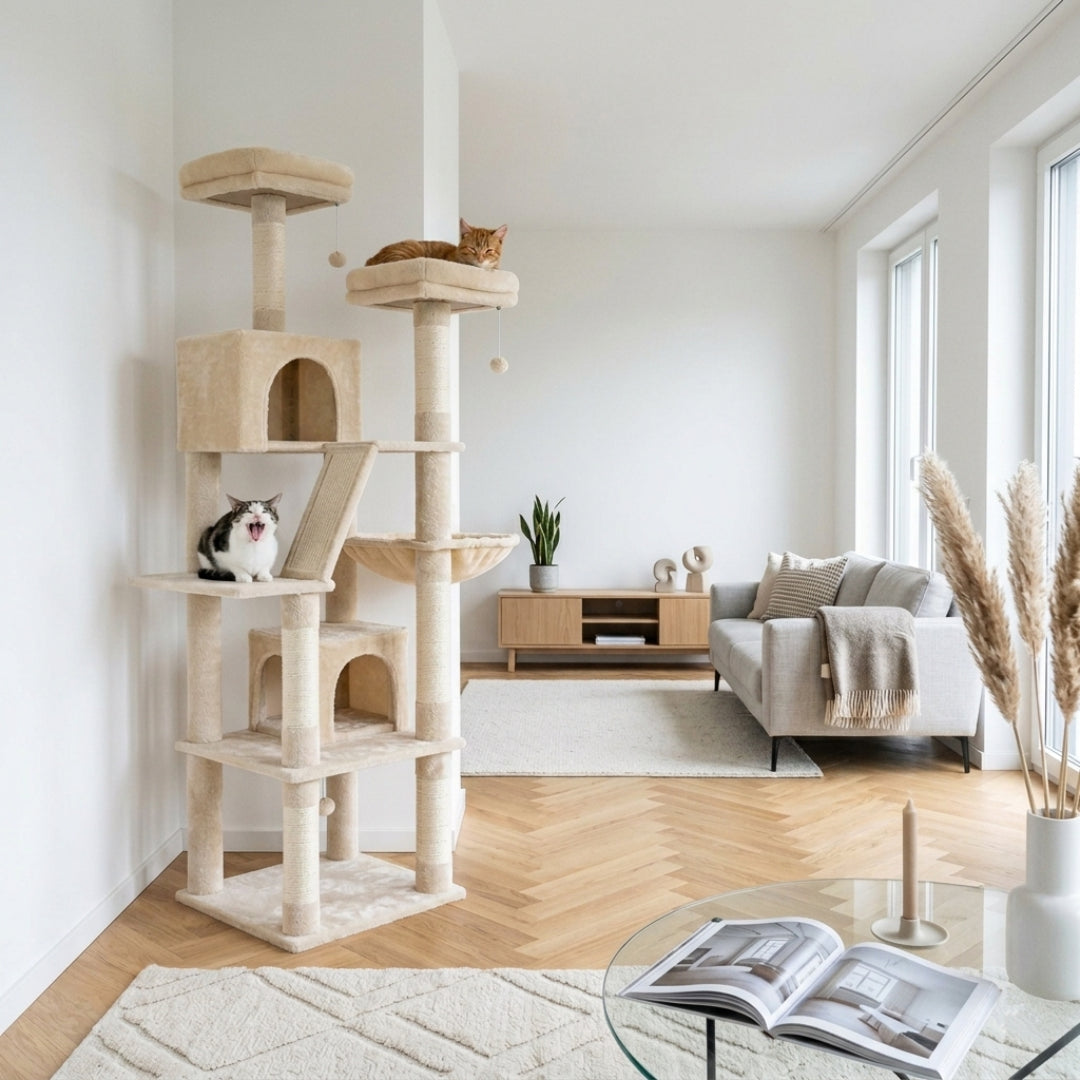 La Tour Cocooning beige installée dans un salon lumineux