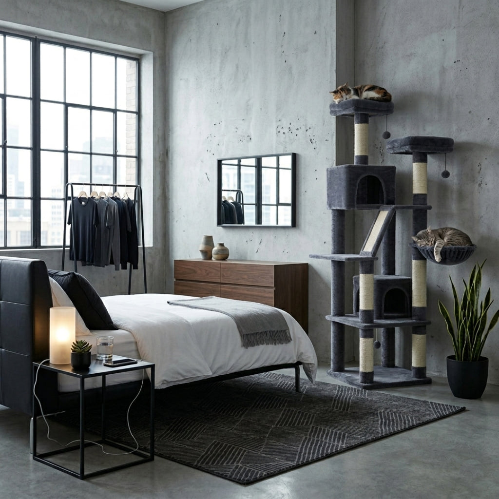 La Tour Cocooning anthracite dans une chambre de style loft