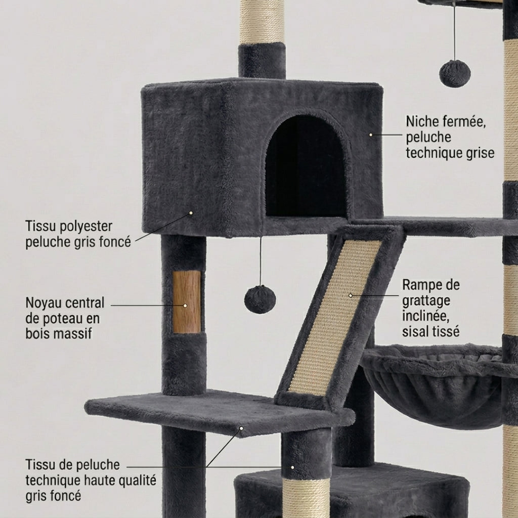 Détail de la niche anthracite et de la rampe en sisal de La Tour Cocooning