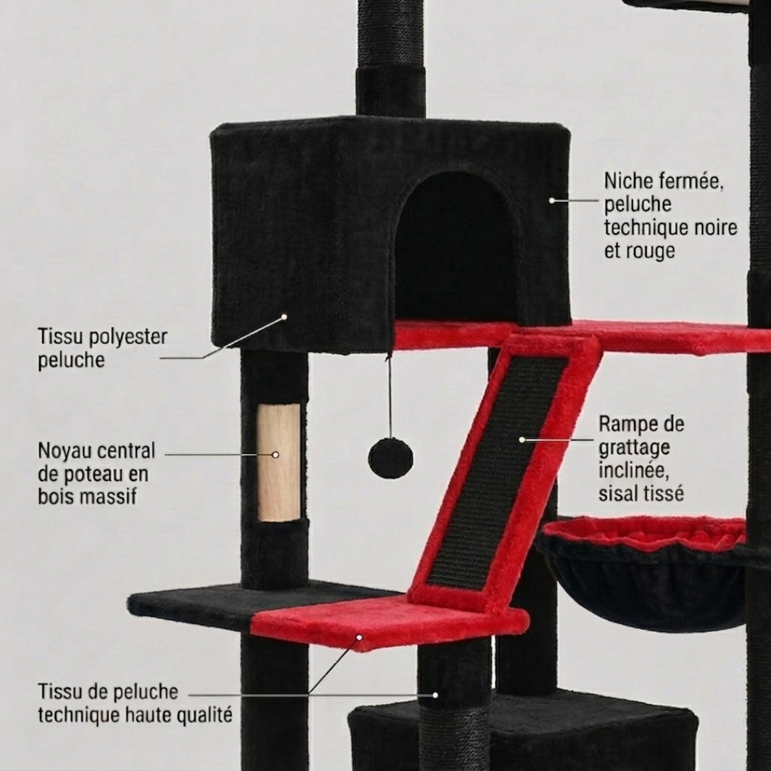 Détail de la niche noire et de la rampe de grattage en sisal de La Tour Cocooning