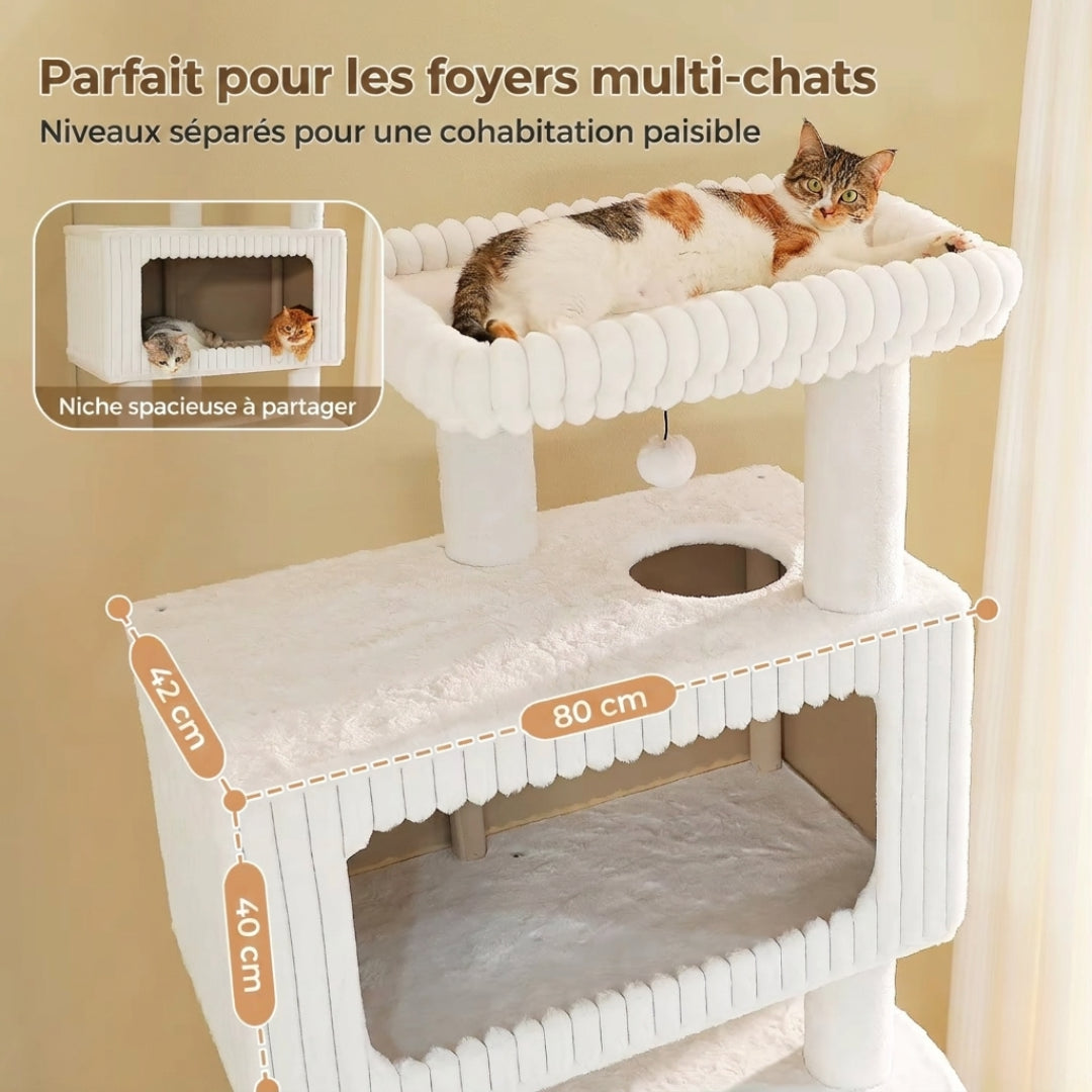 Niche de 80 cm du Majestueux crème, niveaux séparés pour plusieurs chats