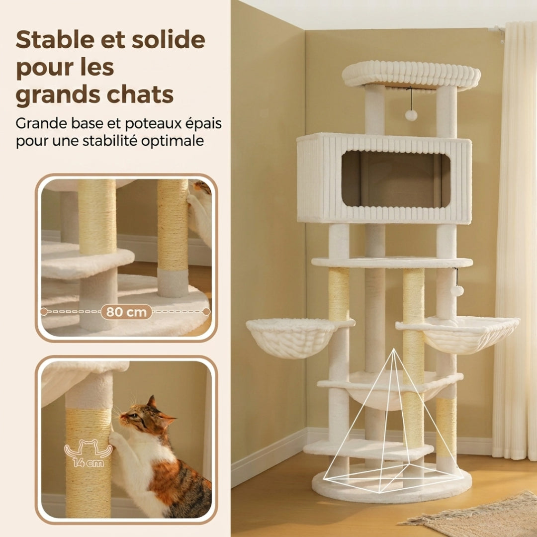 Base large et poteaux épais du Majestueux crème pour les grands chats