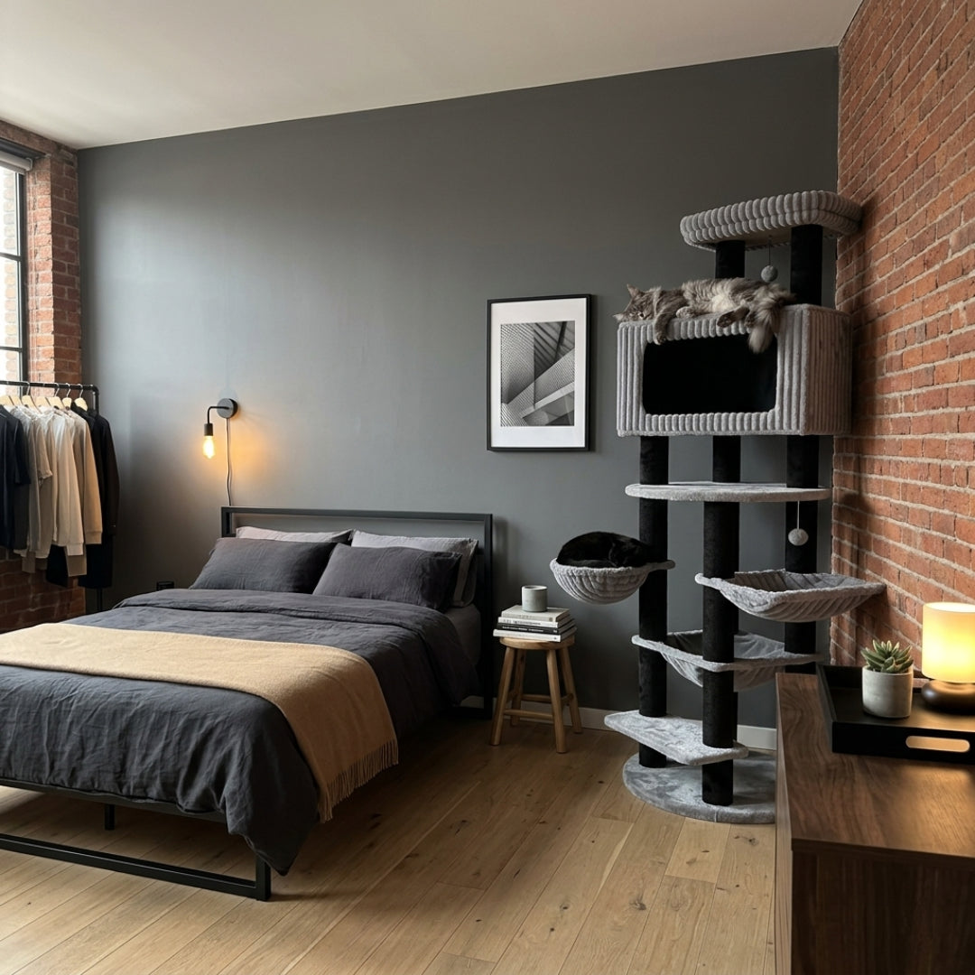 Le Majestueux gris installé dans une chambre