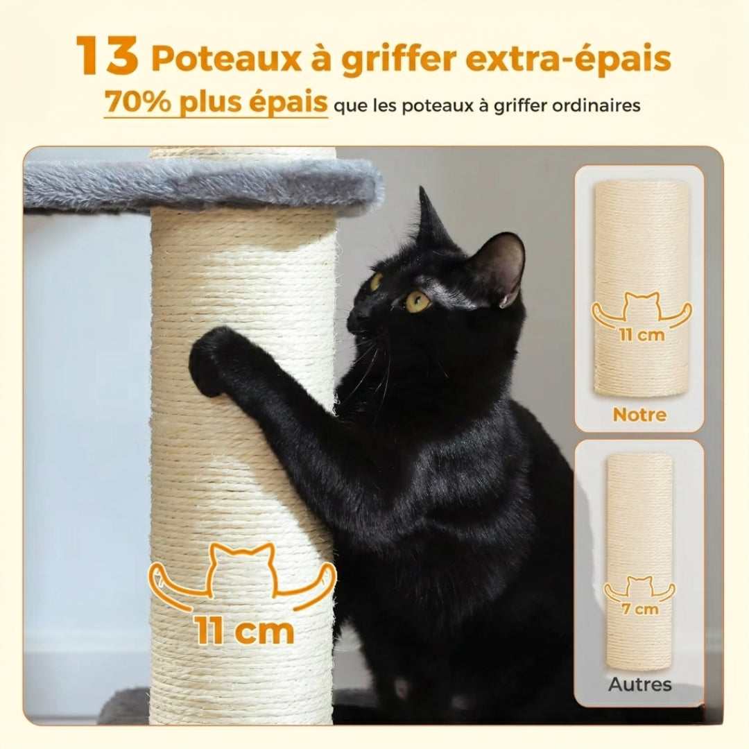 Poteaux à griffer extra-épais de 11 cm du Seigneur, chat noir en train de griffer