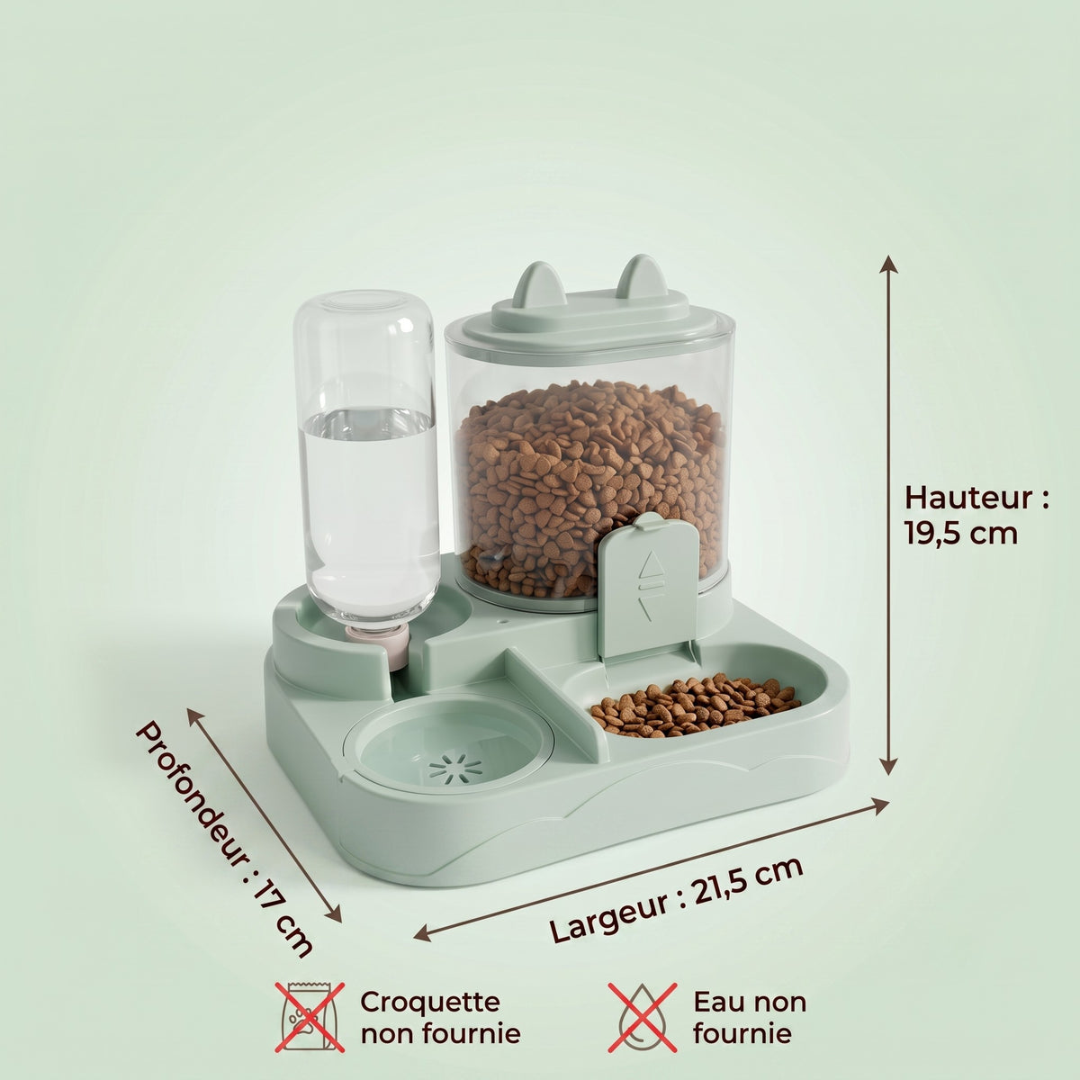 Dimensions du Nomade vert : largeur 21,5 cm, profondeur 17 cm, hauteur 19,5 cm