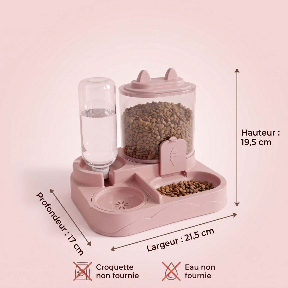 Dimensions du Nomade rose : largeur 21,5 cm, profondeur 17 cm, hauteur 19,5 cm