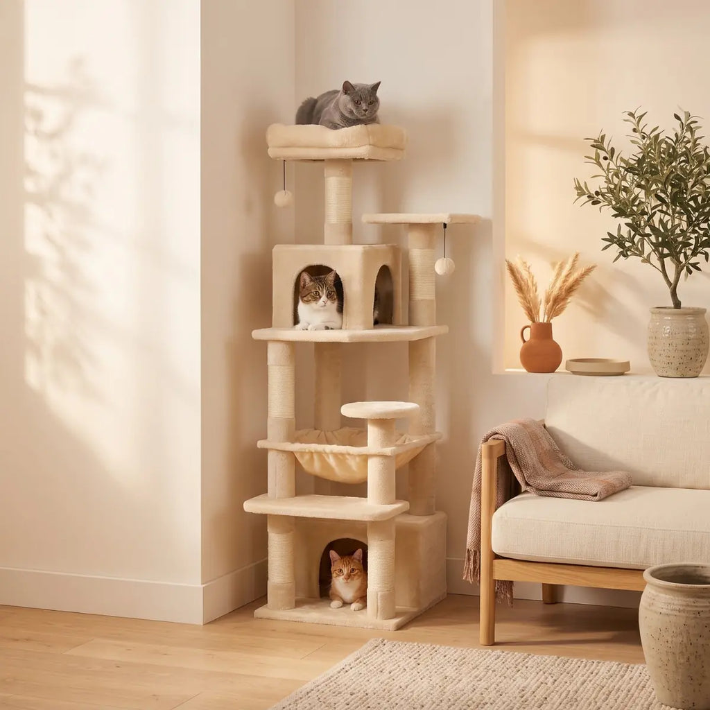 Arbre à Chat 136cm | Niche, Hamac & Griffoir Sisal | L'Onyx