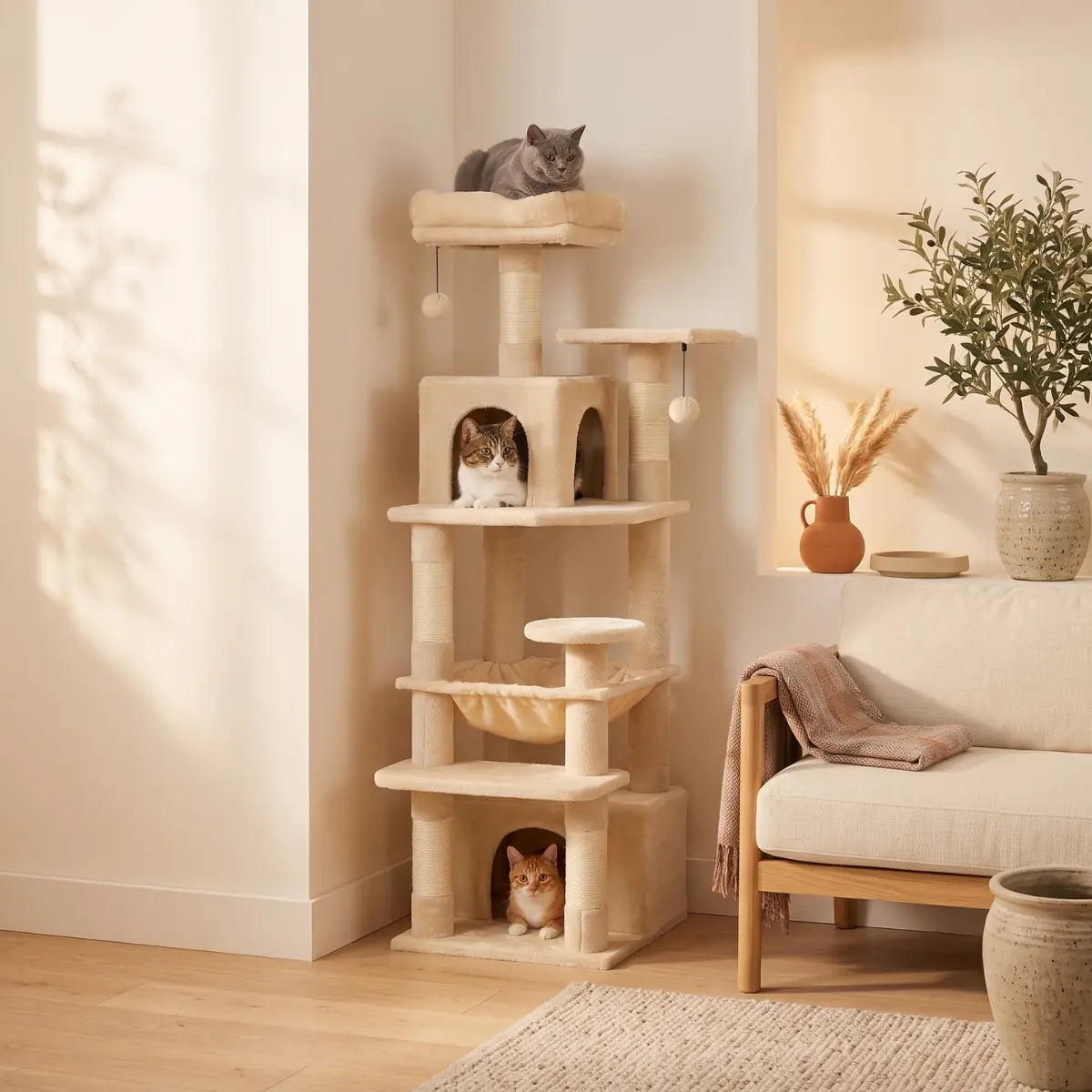 Arbre à Chat 136cm | Niche, Hamac & Griffoir Sisal | L'Onyx