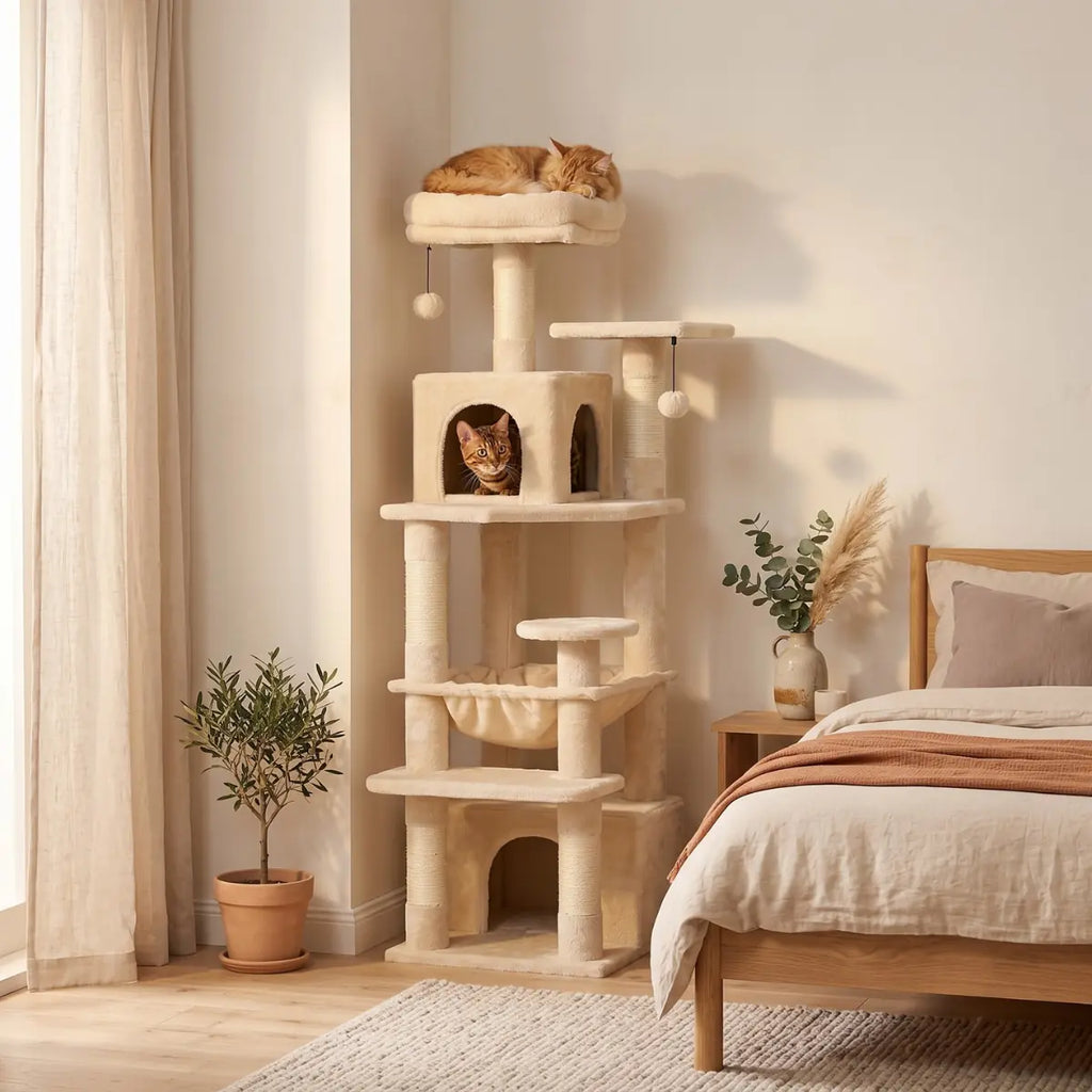 Arbre à Chat 136cm | Niche, Hamac & Griffoir Sisal | L'Onyx