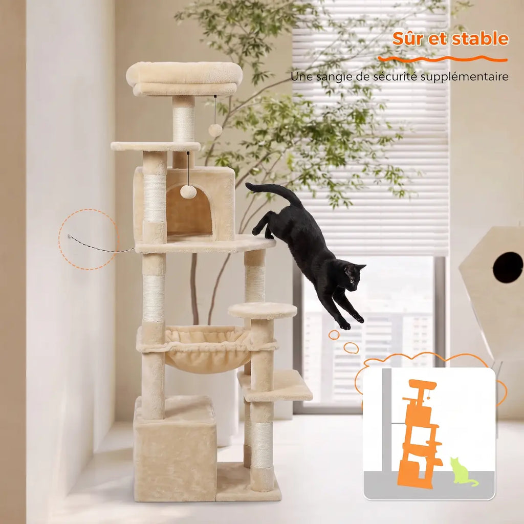 Arbre à Chat 136cm | Niche, Hamac & Griffoir Sisal | L'Onyx
