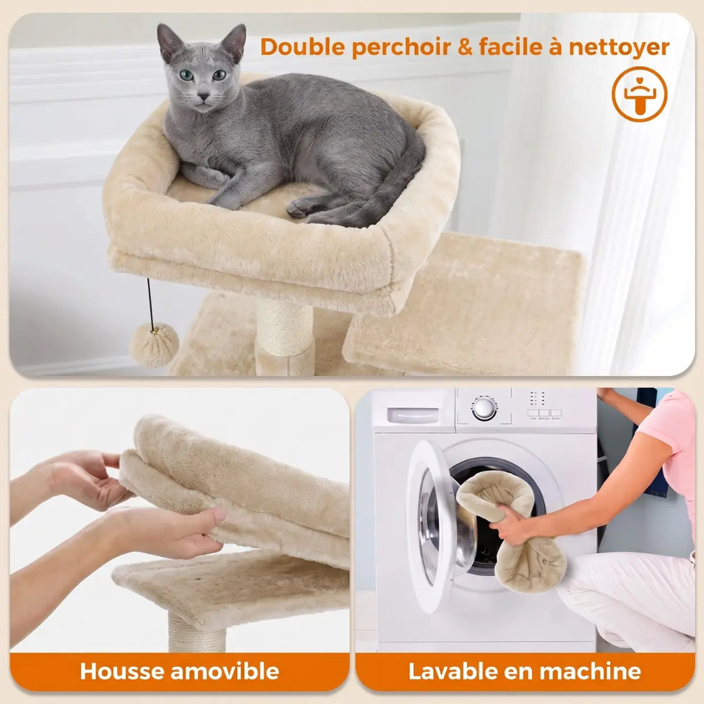 Arbre à Chat 136cm | Niche, Hamac & Griffoir Sisal | L'Onyx