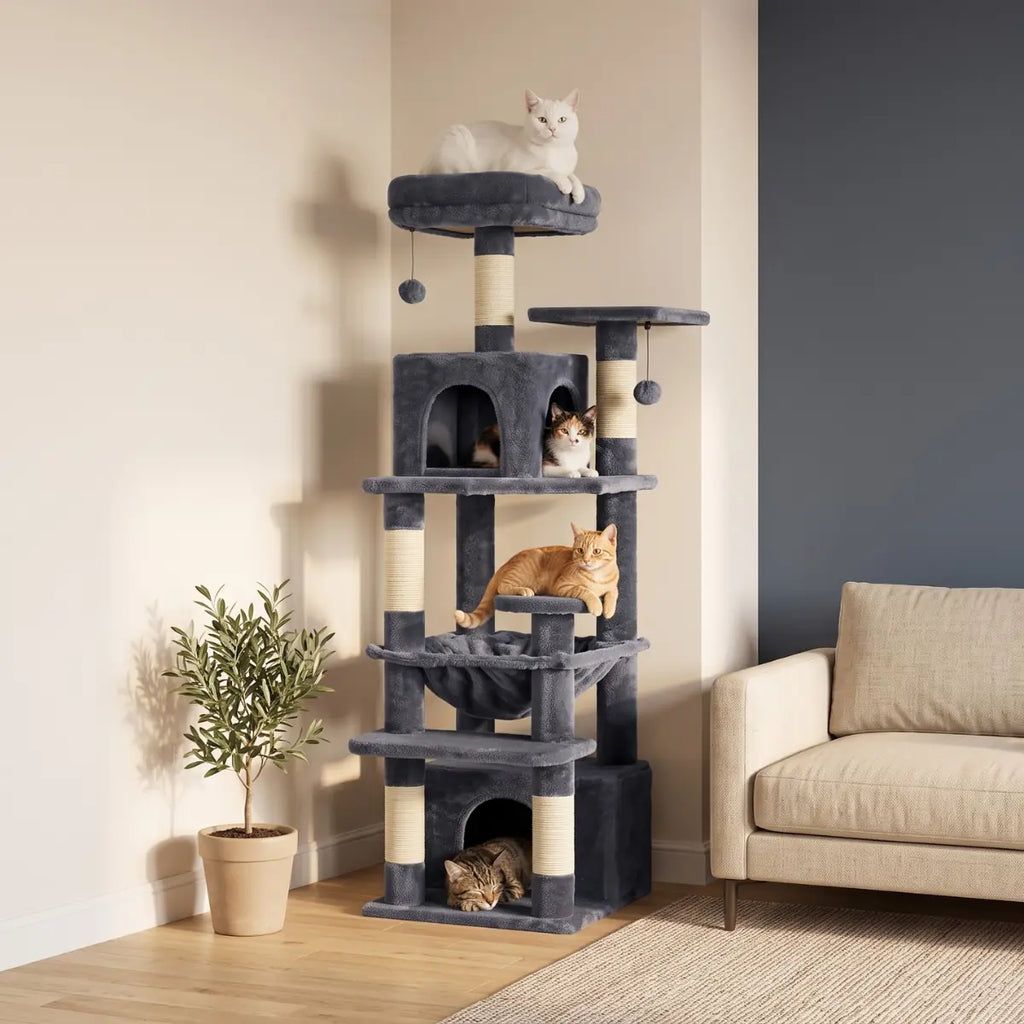 Arbre à Chat 136cm | Niche, Hamac & Griffoir Sisal | L'Onyx