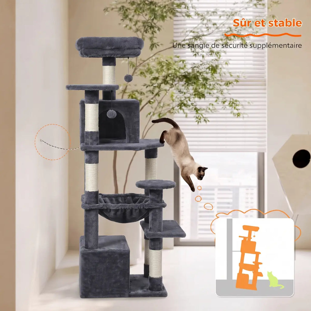 Arbre à Chat 136cm | Niche, Hamac & Griffoir Sisal | L'Onyx