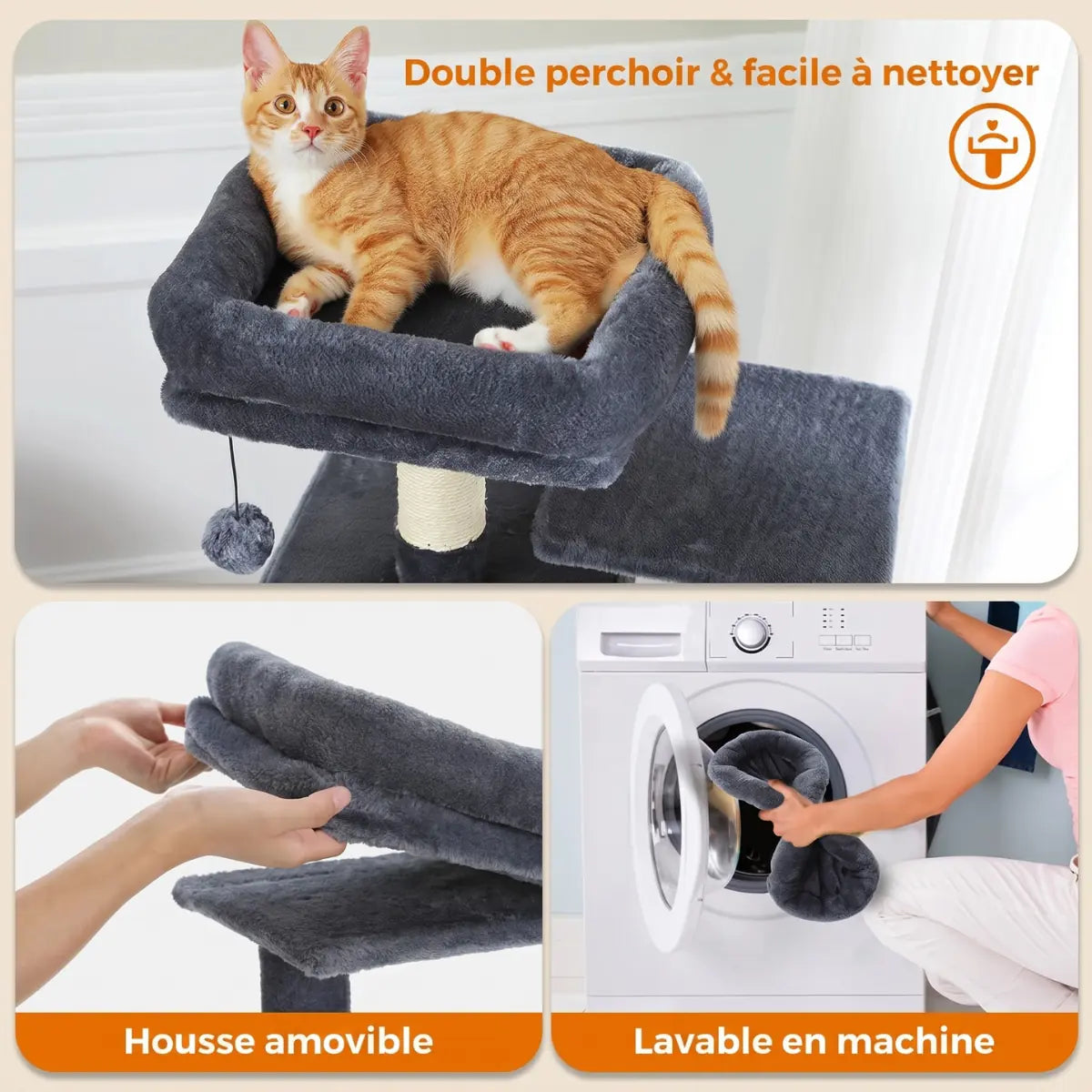 Arbre à Chat 136cm | Niche, Hamac & Griffoir Sisal | L'Onyx