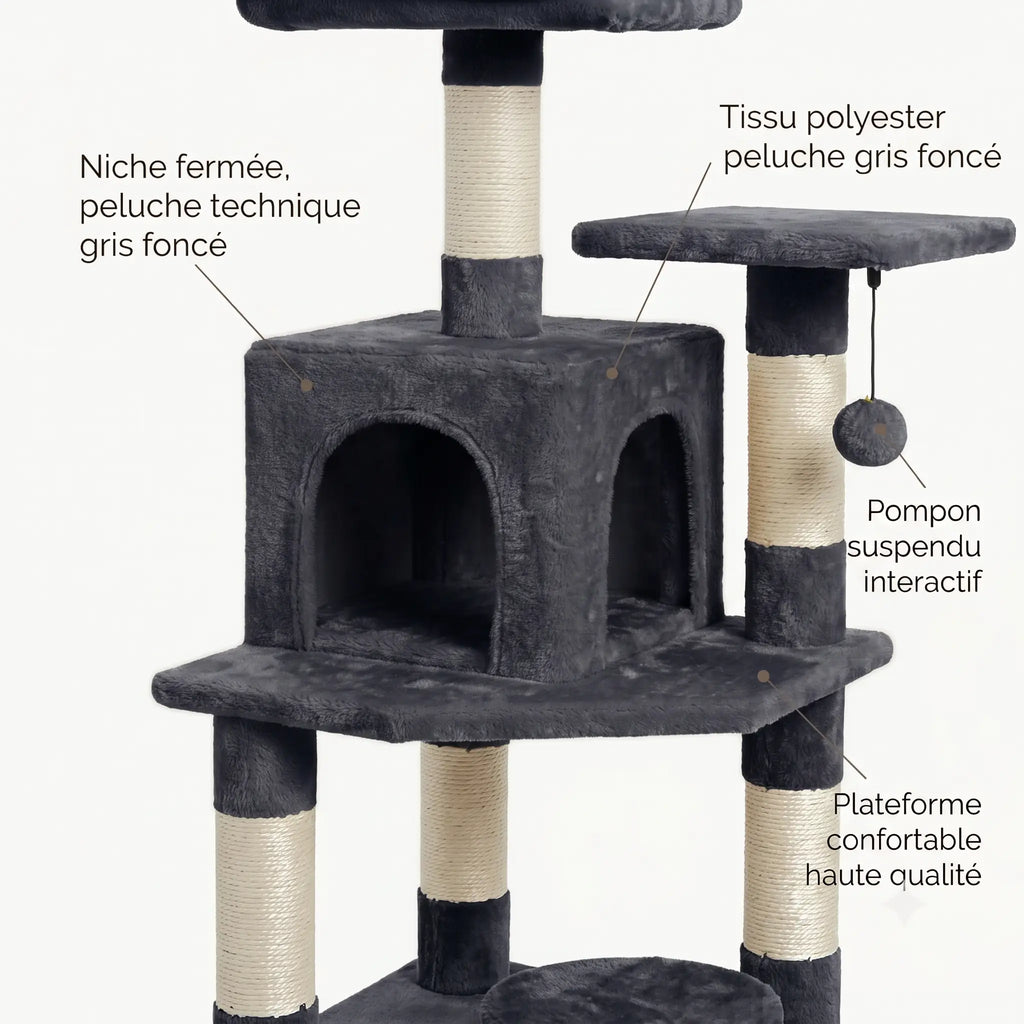 Arbre à Chat 136cm | Niche, Hamac & Griffoir Sisal | L'Onyx