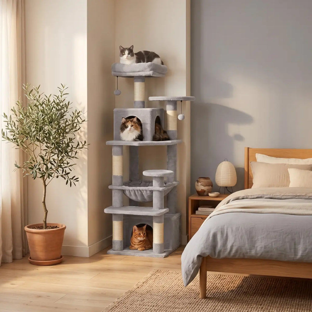 Arbre à Chat 136cm | Niche, Hamac & Griffoir Sisal | L'Onyx
