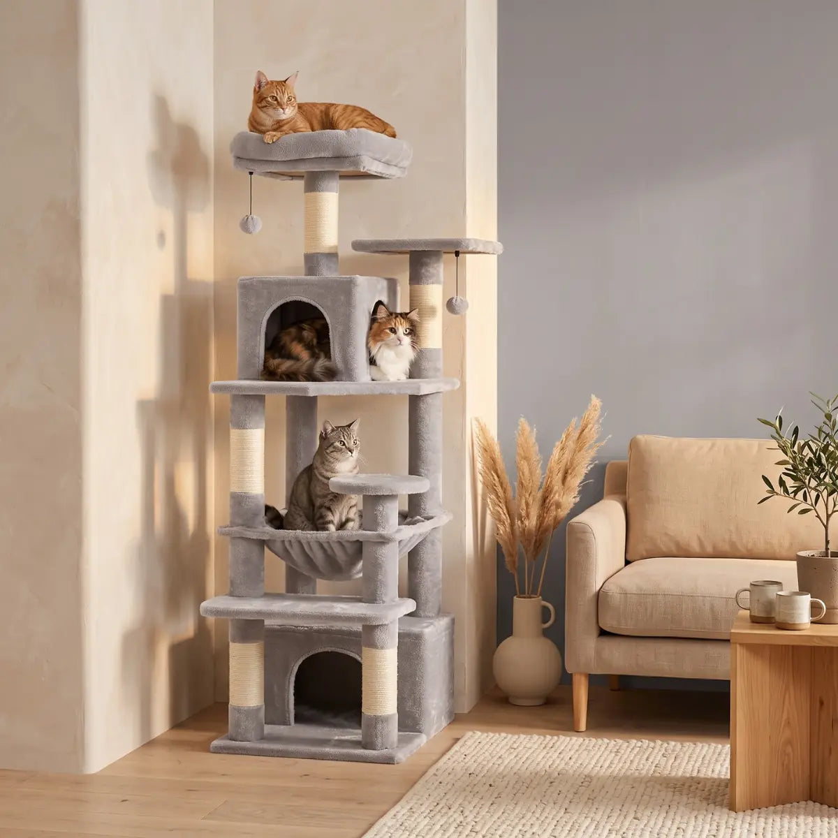 Arbre à Chat 136cm | Niche, Hamac & Griffoir Sisal | L'Onyx