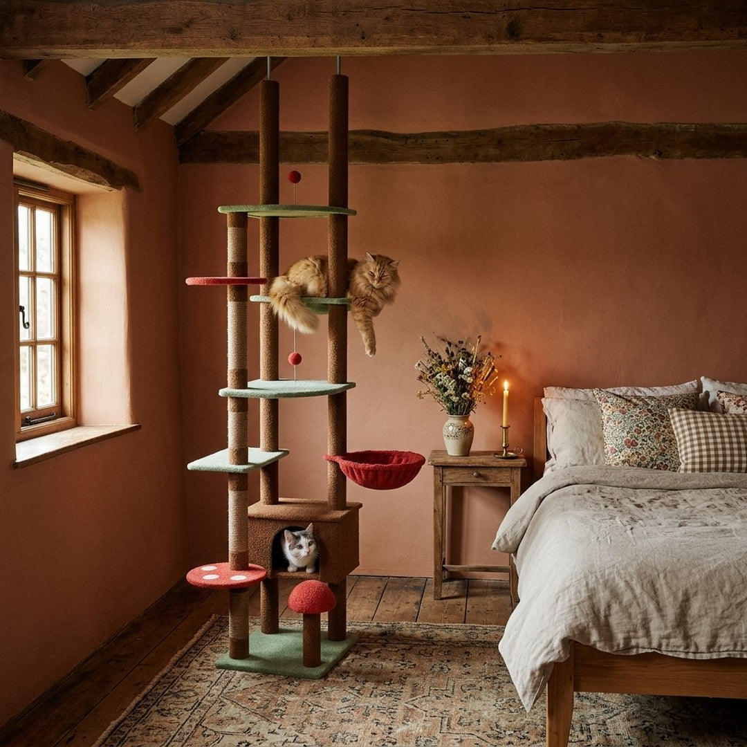 Tour Féline | XXL Réglable Sol-Plafond avec Hamac et Niche – Tour d’Escalade pour Chats