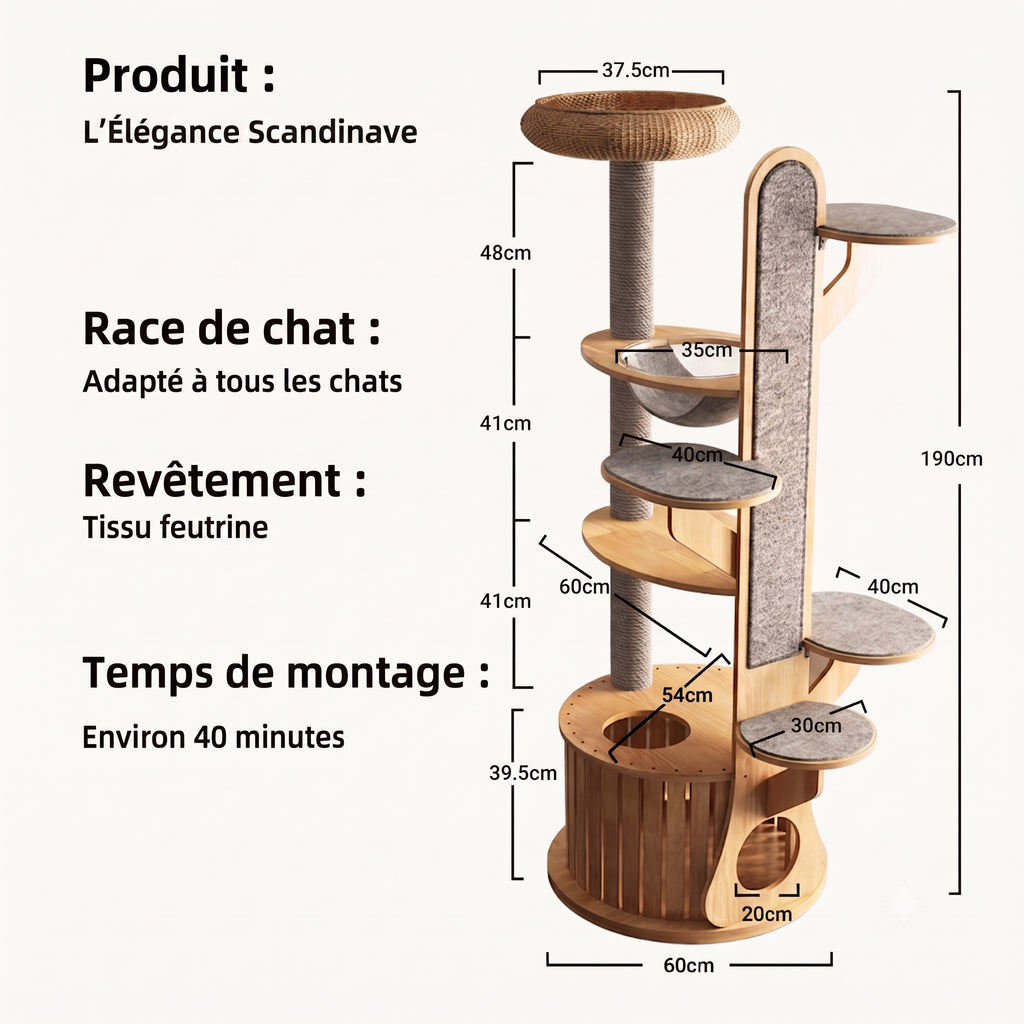 Dimensions de L'Élégance Scandinave : 190 cm de hauteur, base 60 cm, revêtement feutrine