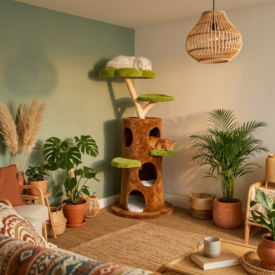 Arbre à chat dans un salon bohème