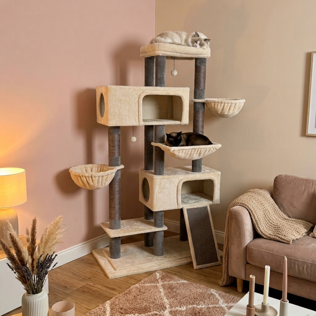 Arbre à chat dans un salon cosy